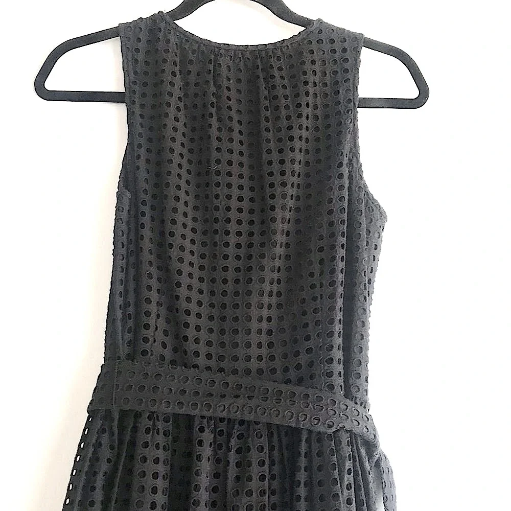 Kate Spade Broome Street Black Dot Eyelet Buttondown Tie Belt Midi Dress Small